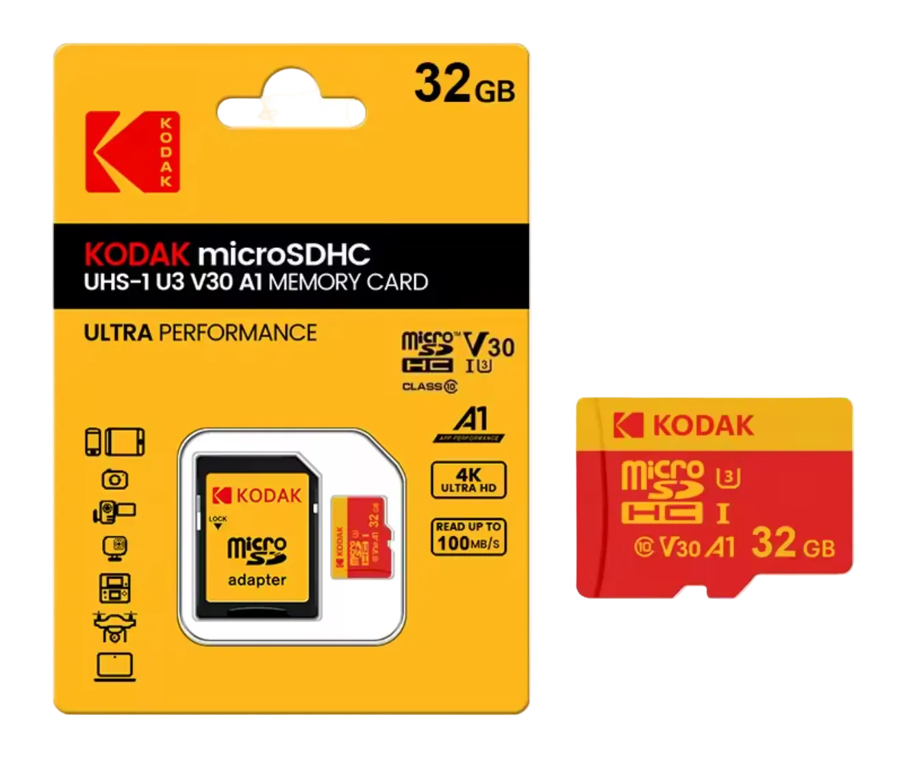 Kodak microSDHC 32GB UHS-I U1 Memory Card – incl. SD Adapter – Class 10 High-Speed Storage