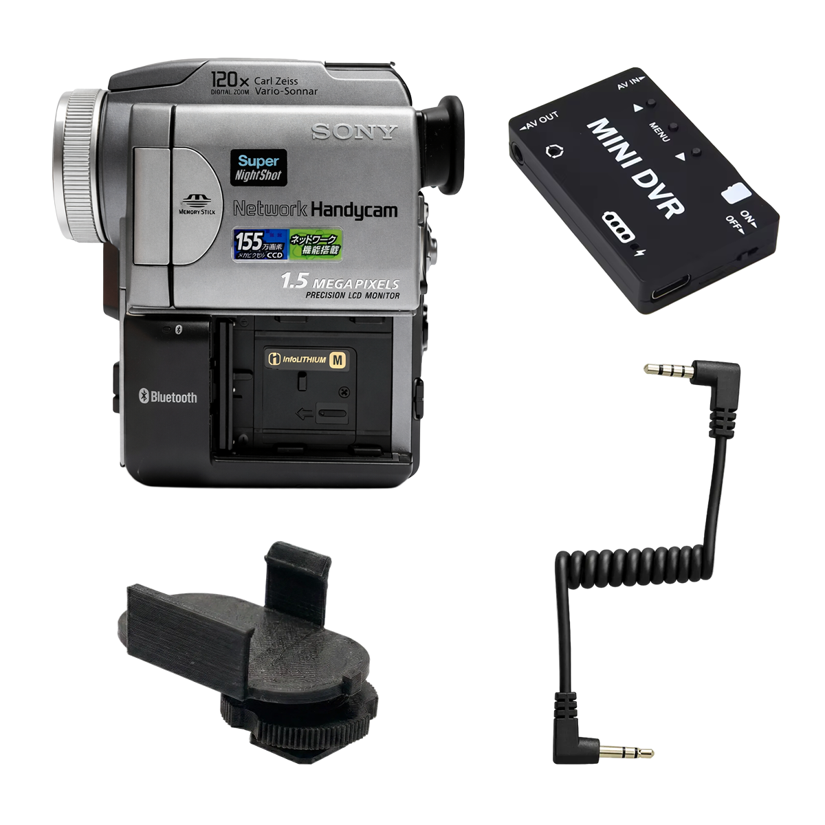 Kit completo de videocámara sin cinta (Sony DCR-PC120 JAPAN + MiniDVR) – Lista para grabar (sin batería ni cargador)