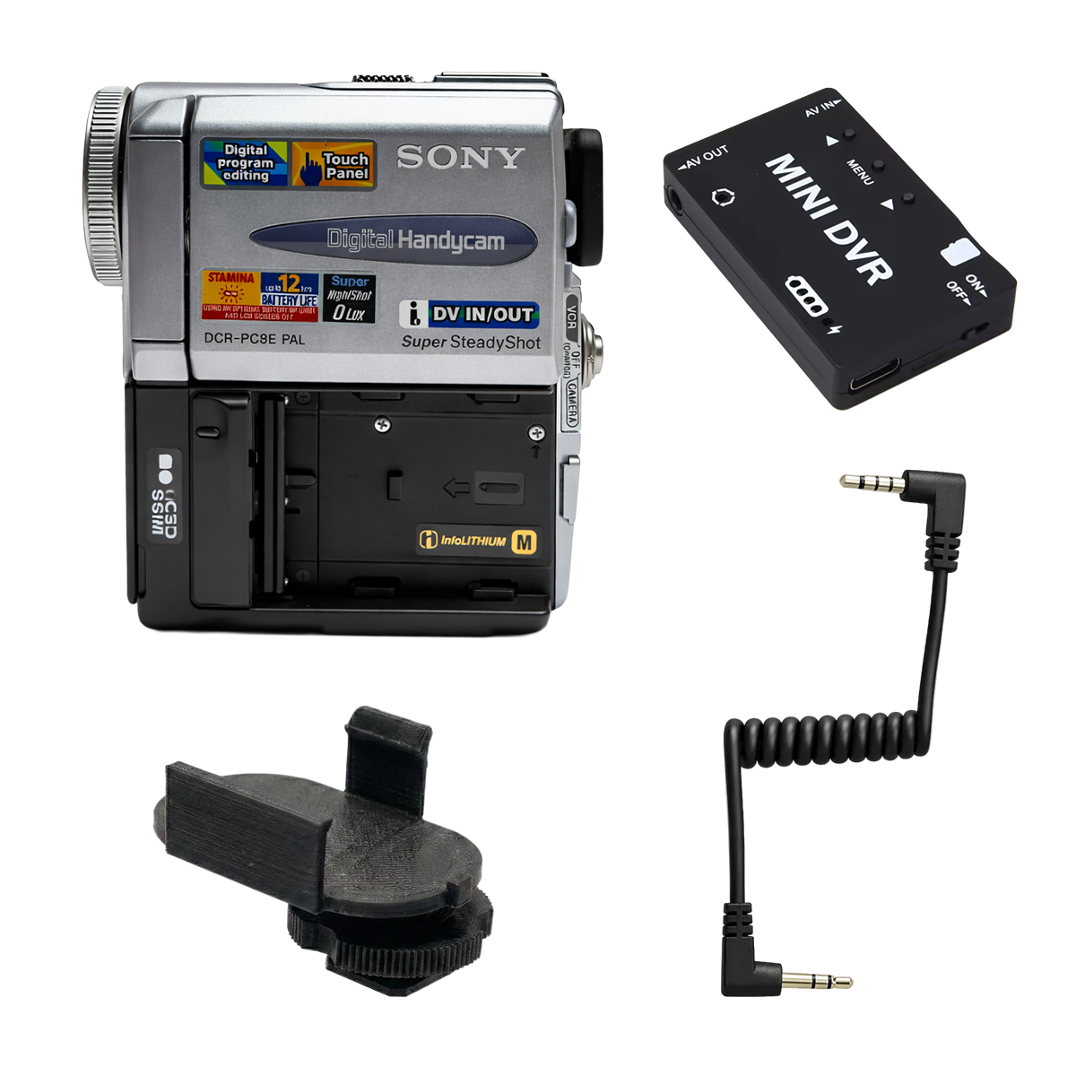 Kit completo de videocámara sin cinta (Sony DCR-PC8E + MiniDVR) – Lista para grabar (sin batería ni cargador)