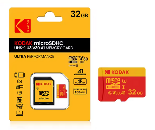 Kodak microSDHC 32GB UHS-I U1 Memory Card – incl. SD Adapter – Class 10 High-Speed Storage